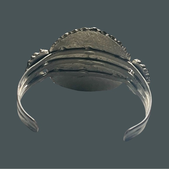 Native American Sterling Silver Hand Made Turquoise Cluster Cuff Bracelet - Picture 6 of 9